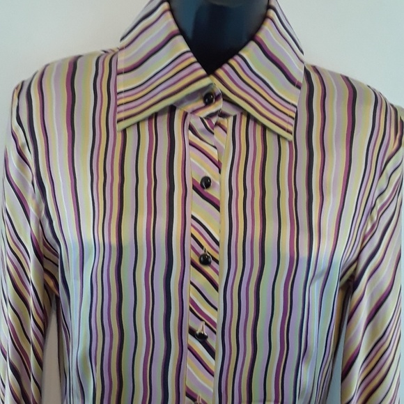 St. John women's silk long sleeve button-down blou - Picture 2 of 8